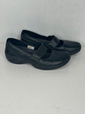 Merrell Brio Black Leather Mary Jane Slip-On Loafers Ortholite Sz 5.5
